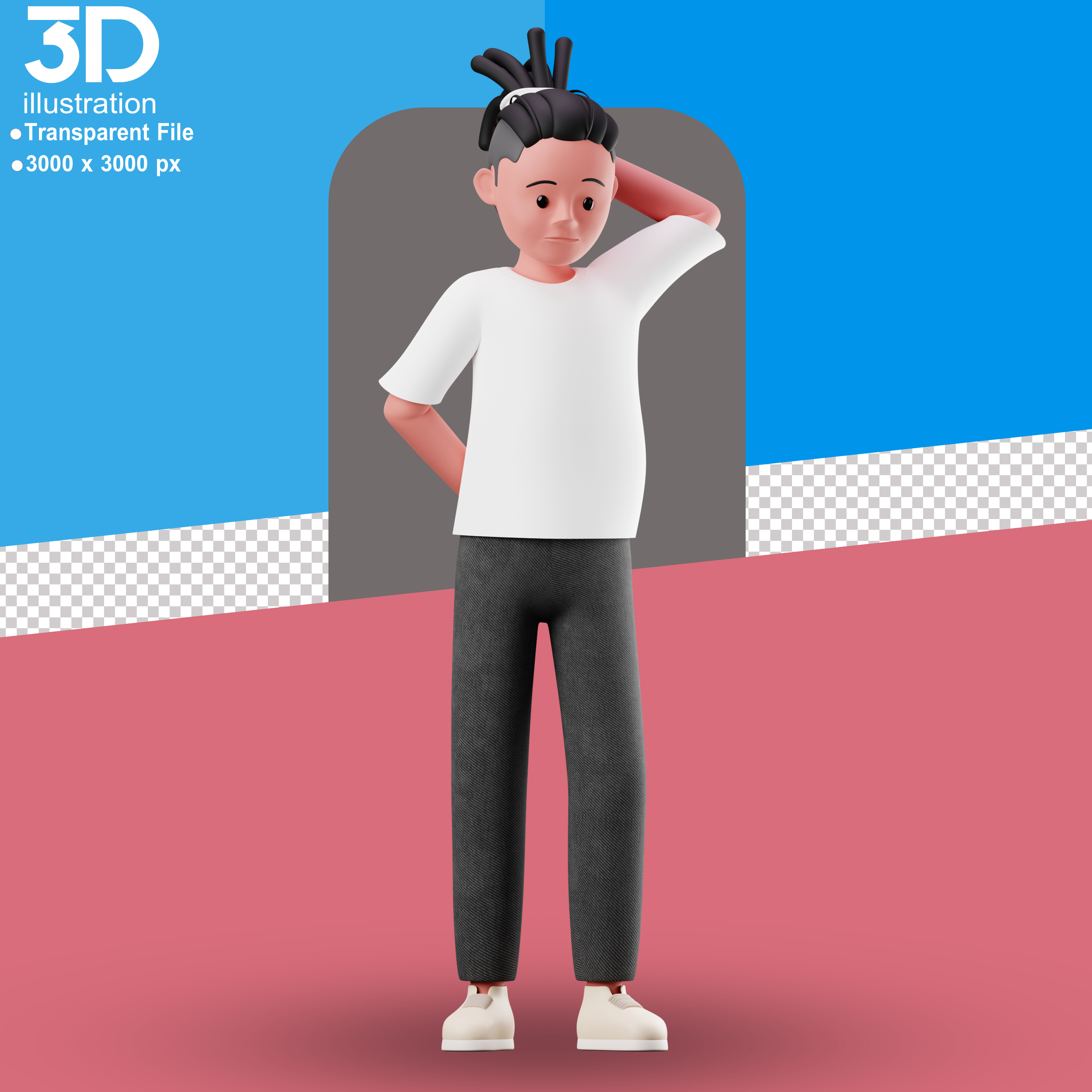 Personagem Coma Mão na Cabeça Elemento 3D para Composição PSD