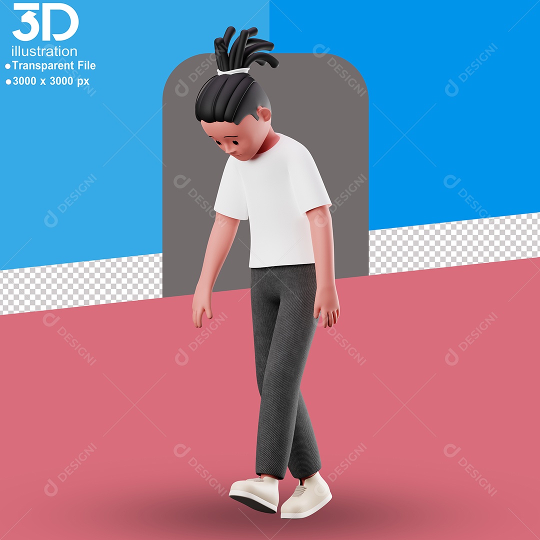 Personagem Andando Triste Elemento 3D para Composição PSD