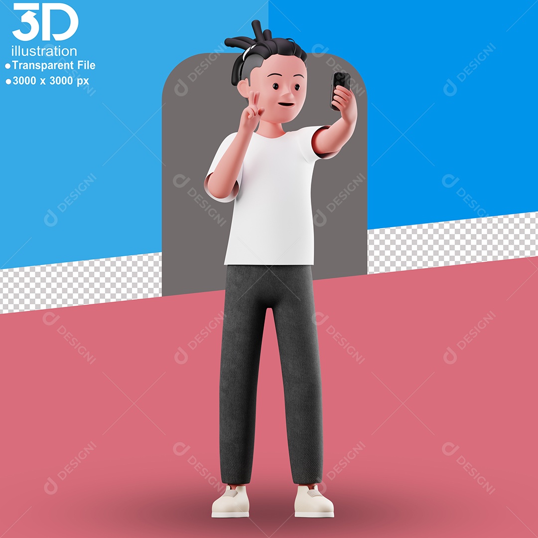 Personagem Tirando Selfie Elemento 3D para Composição PSD