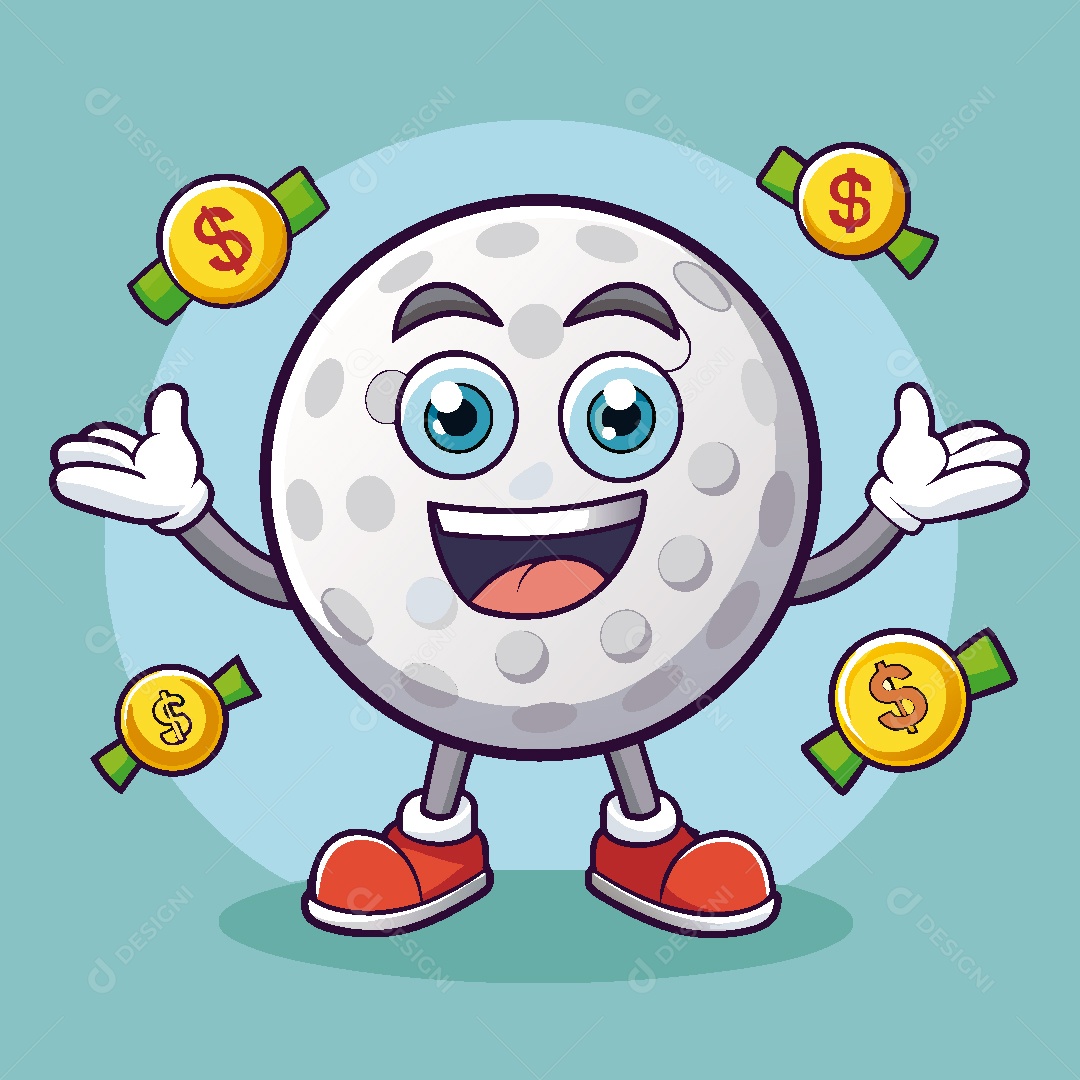 Mascote da bola de Golfe Ilustração Vetor EPS