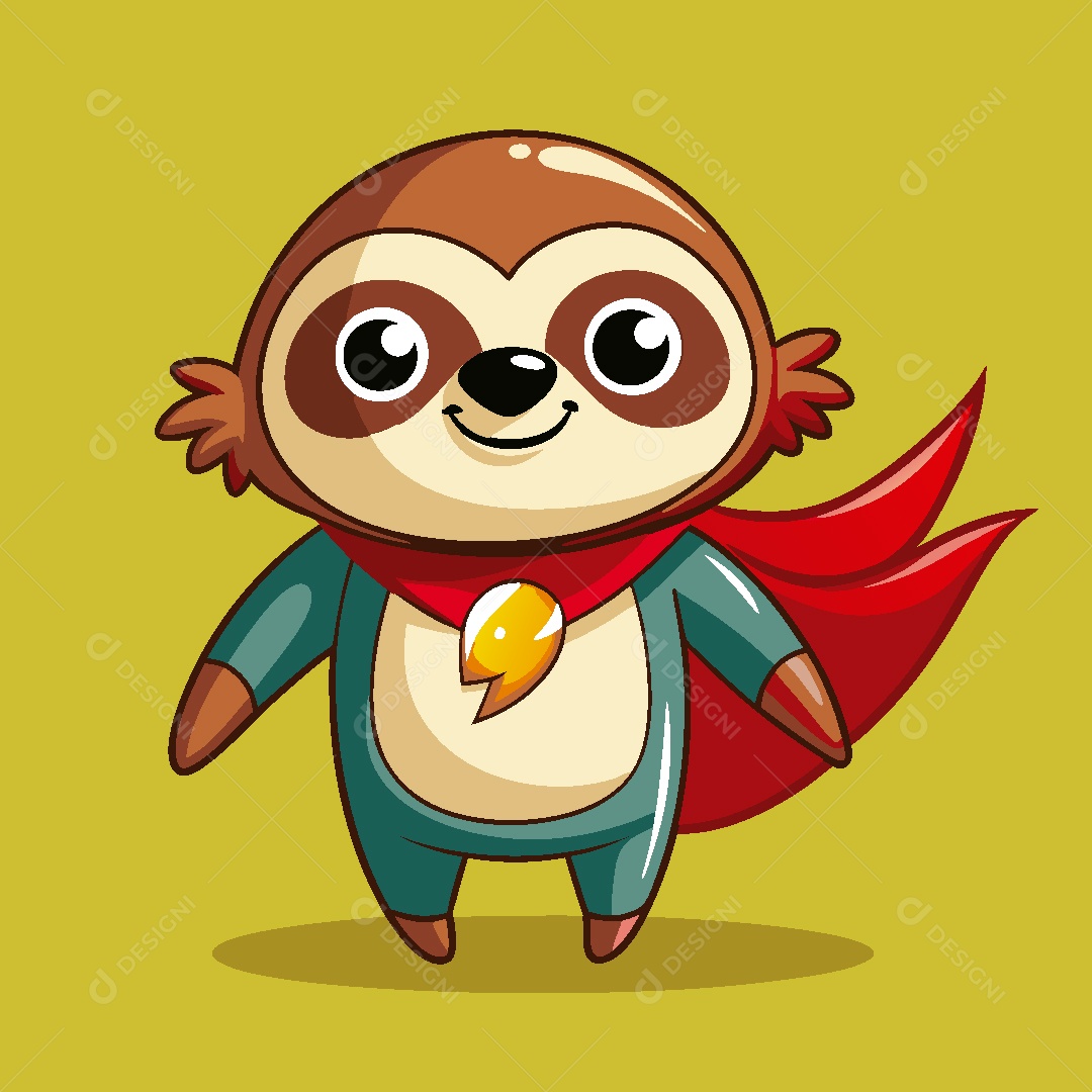 Super Herói Bicho Preguiça Ilustração Vetor EPS