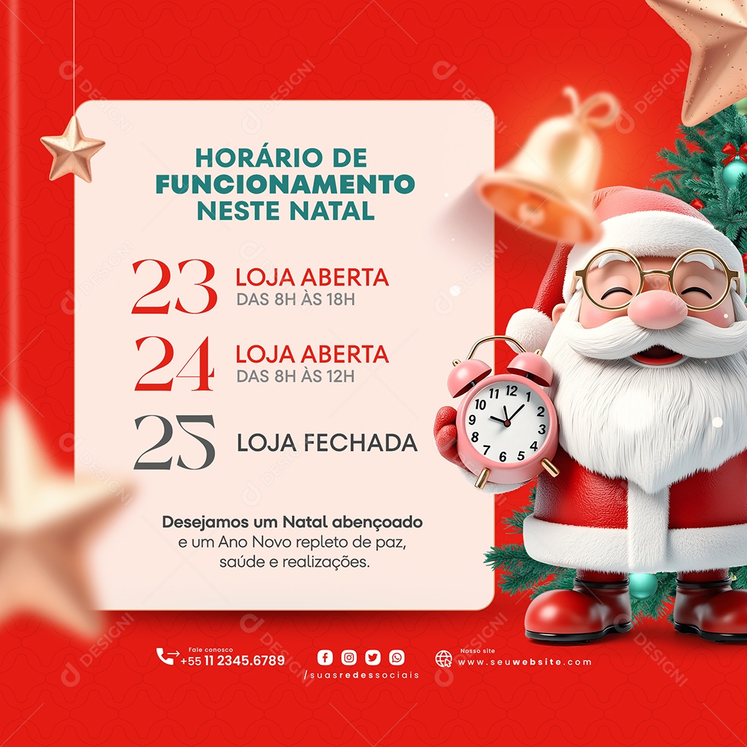 Horário de Funcionamento Natal Social Media PSD Editável