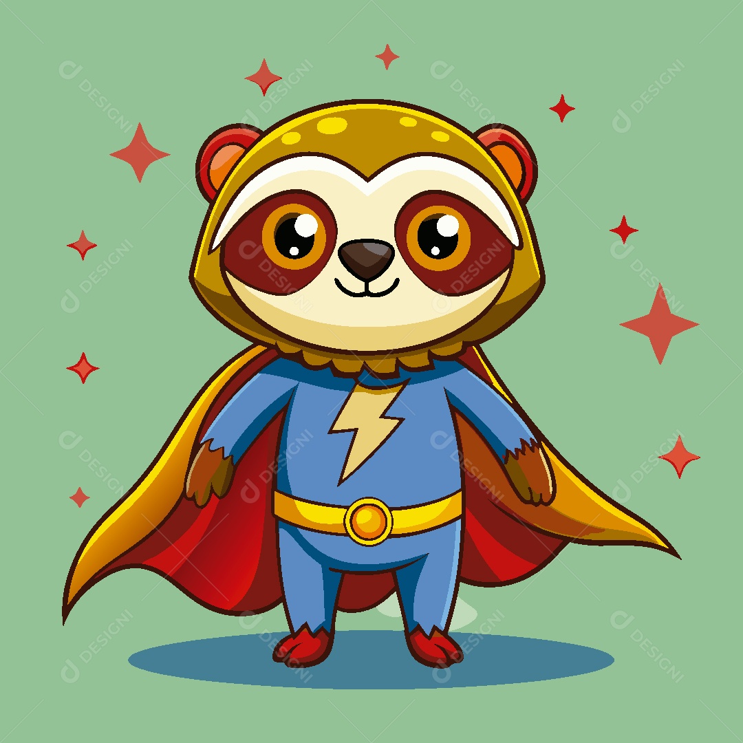 Super Herói Bicho Preguiça Ilustração Vetor EPS