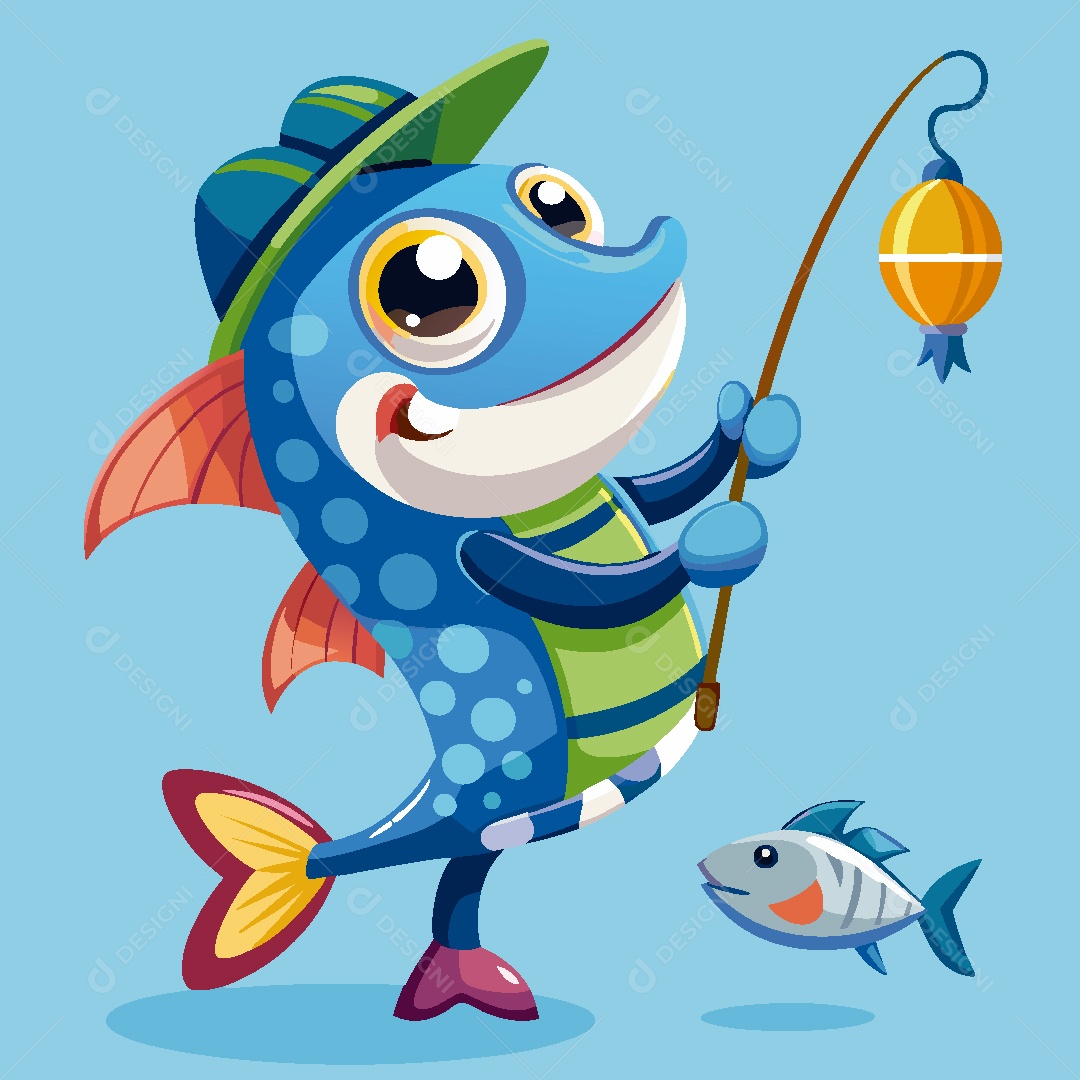 Peixe Personagem Ilustração Vetor EPS