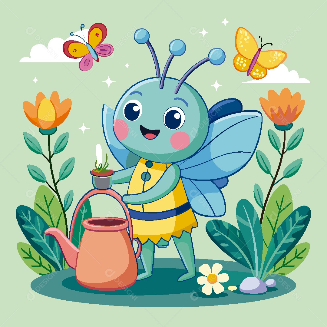 Borboleta Personagem Ilustração Vetor EPS