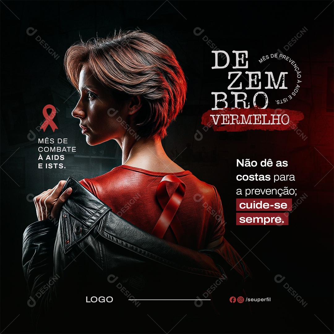 Dezembro Vermelho Mês de Combate a AIDS e ISTs Social Media PSD Editável