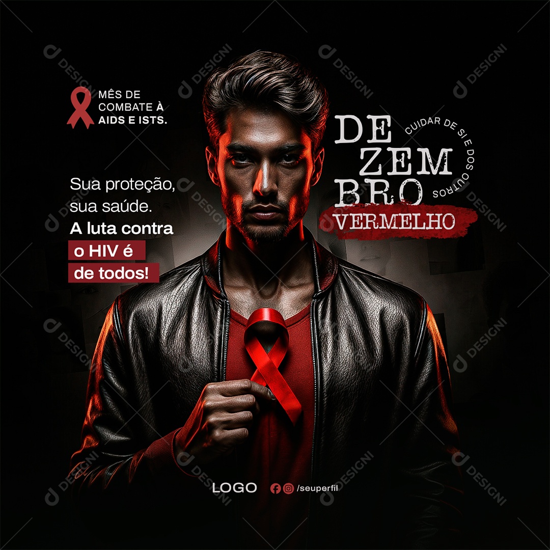 Dezembro Vermelho Mês de Combate a AIDS e ISTs Social Media PSD Editável