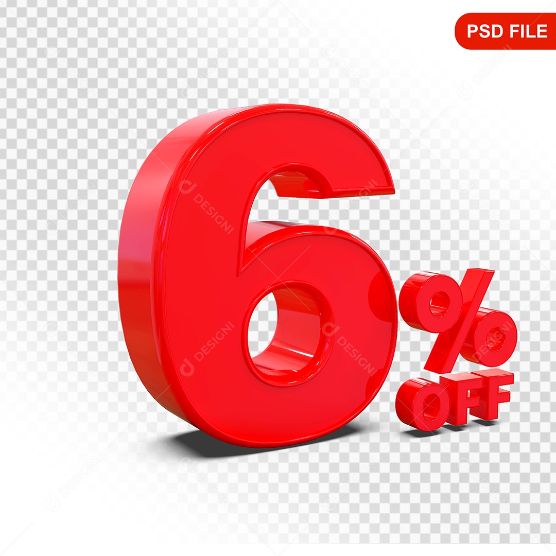 Desconto 6% Colorido Elemento 3D Para Composição PSD