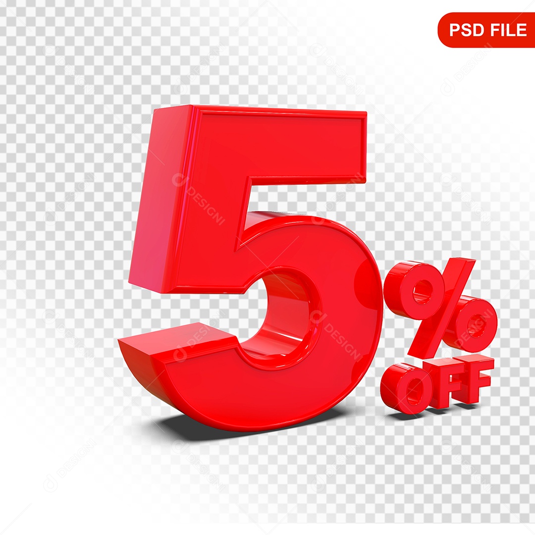 Desconto 5% Colorido Elemento 3D Para Composição PSD
