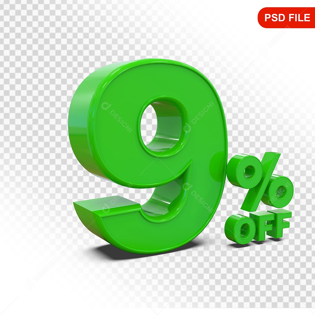 Desconto 9% Colorido Elemento 3D Para Composição PSD