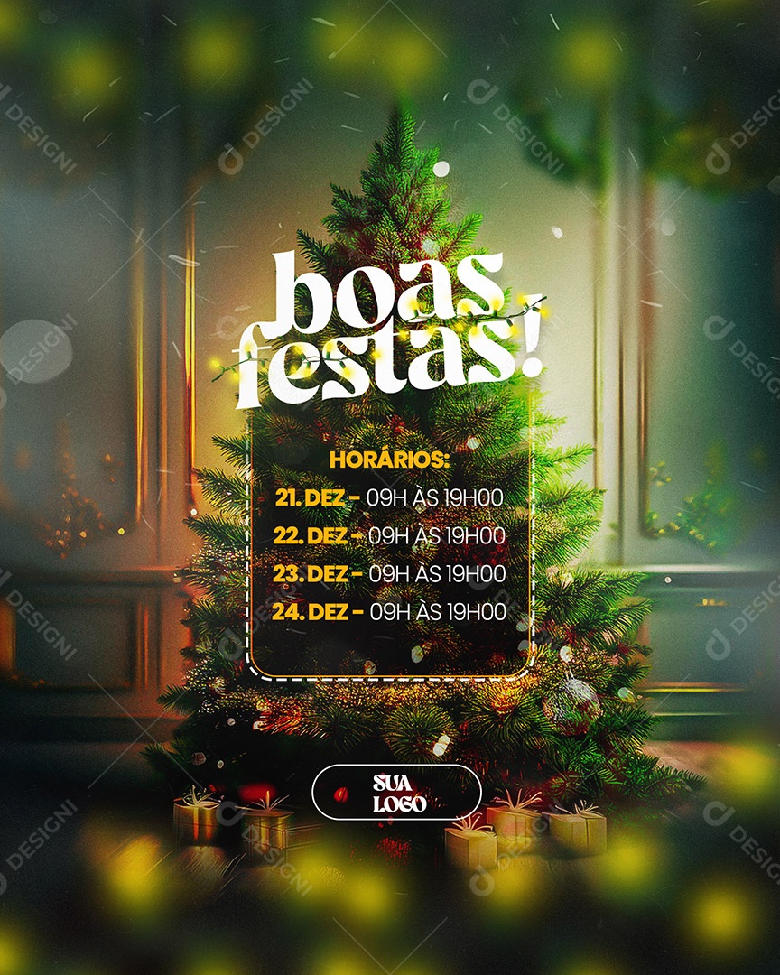 Horário de Funcionamento Feliz Natal Social Media PSD Editável