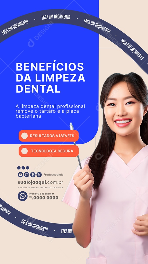 Story Dentista Benefícios da Limpeza Dental Social Media PSD Editável