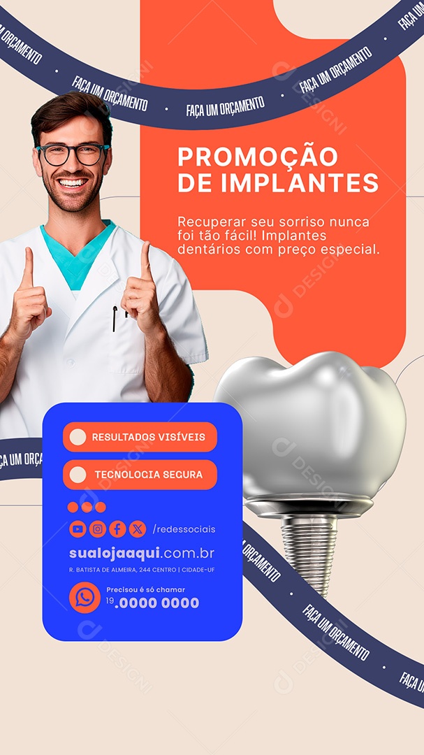 Story Dentista Promoção de Implantes Social Media PSD Editável