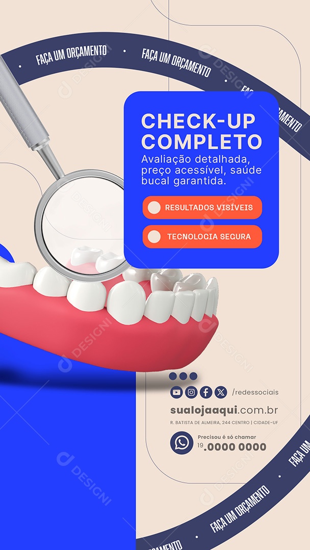 Story Dentista Check-Up Completo Social Media PSD Editável