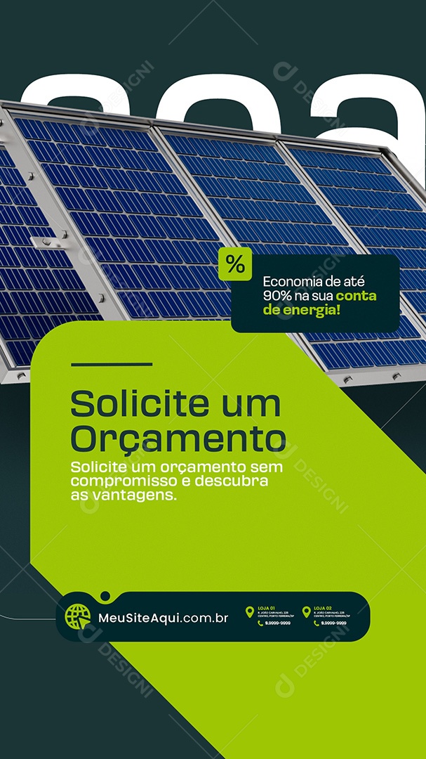 Story Energia Solar Solicite um Orçamento Social Media PSD Editável