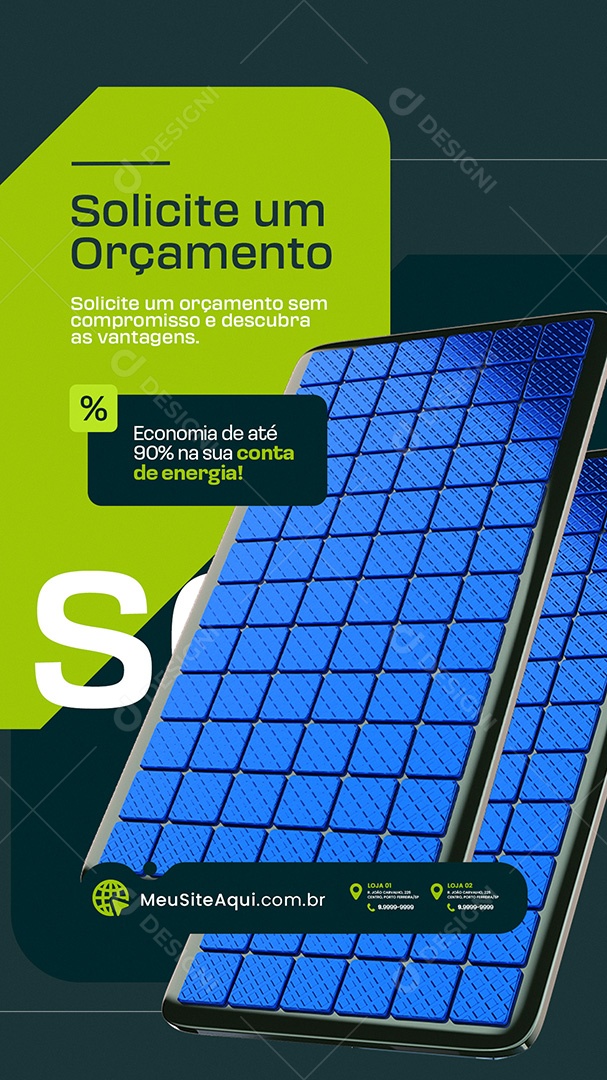Story Energia Solar Solicite um Orçamento Social Media PSD Editável