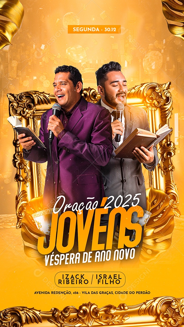 Story Flyer Gospel Oração 2025 Jovéns Véspera de Ano Novo Social Media PSD Editável