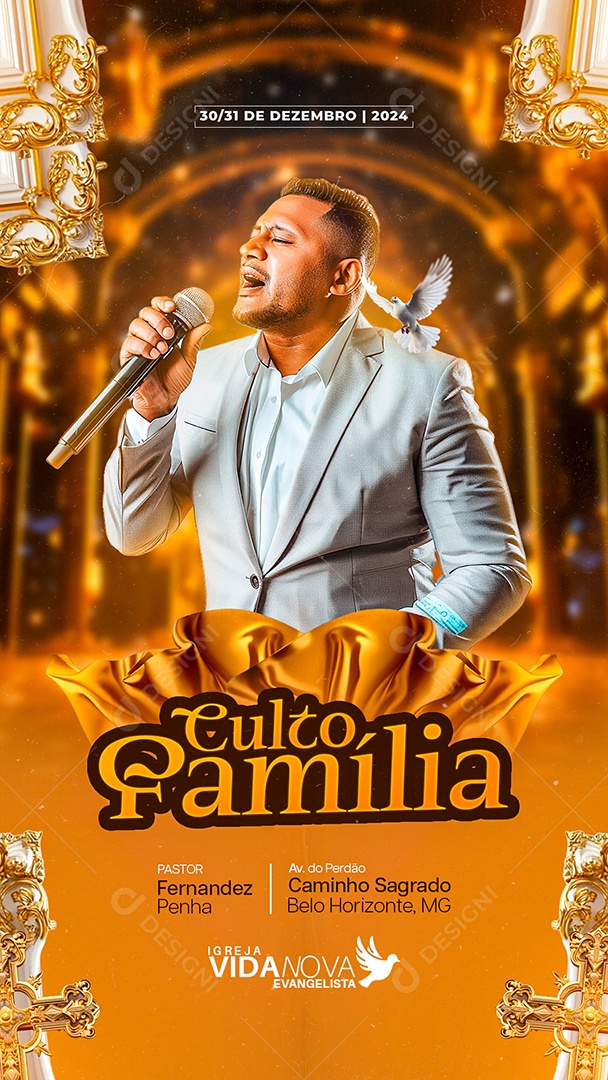 Story Flyer Gospel Culto Família Social Media PSD Editável