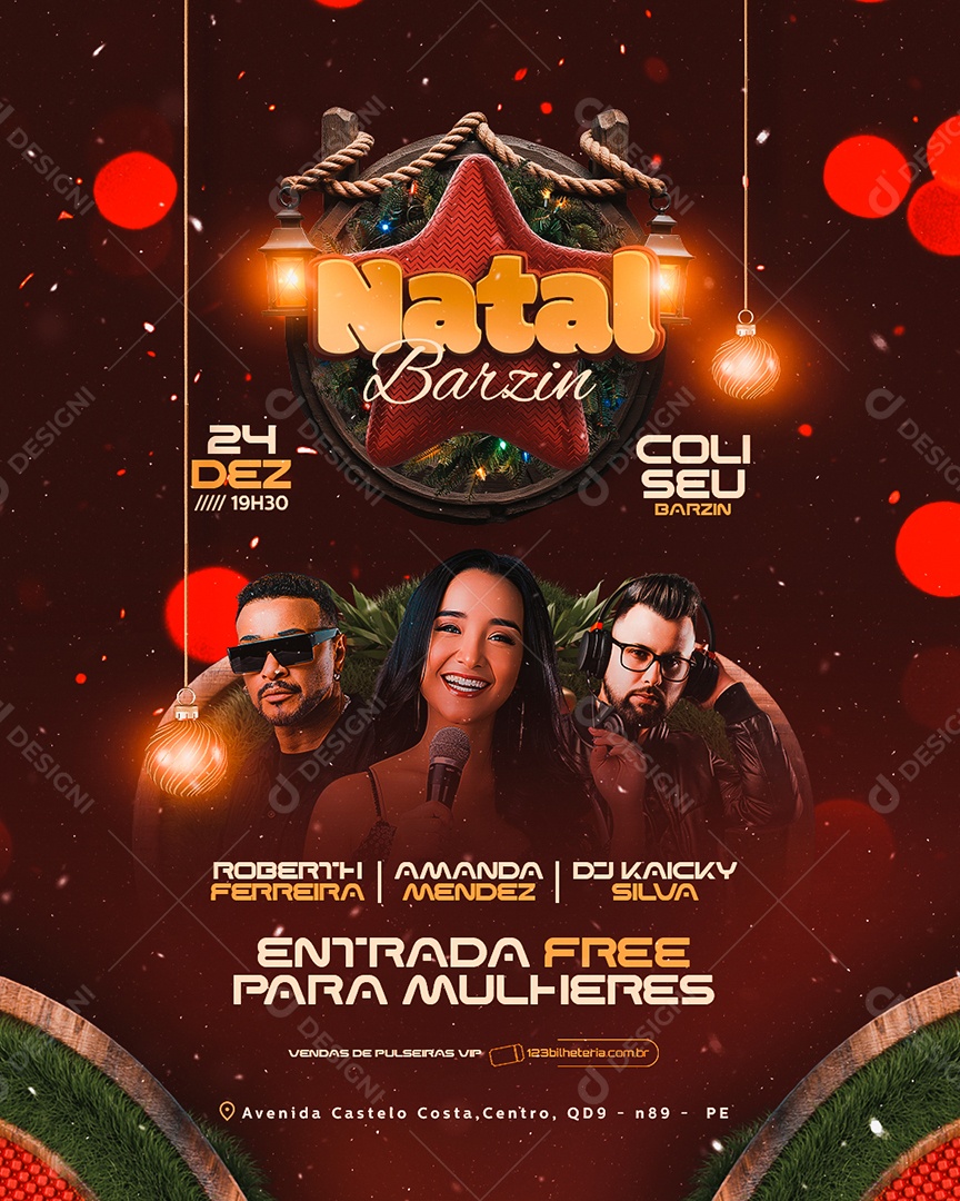 Flyer Natal Barzin Amanda Mendez Social Media PSD Editável
