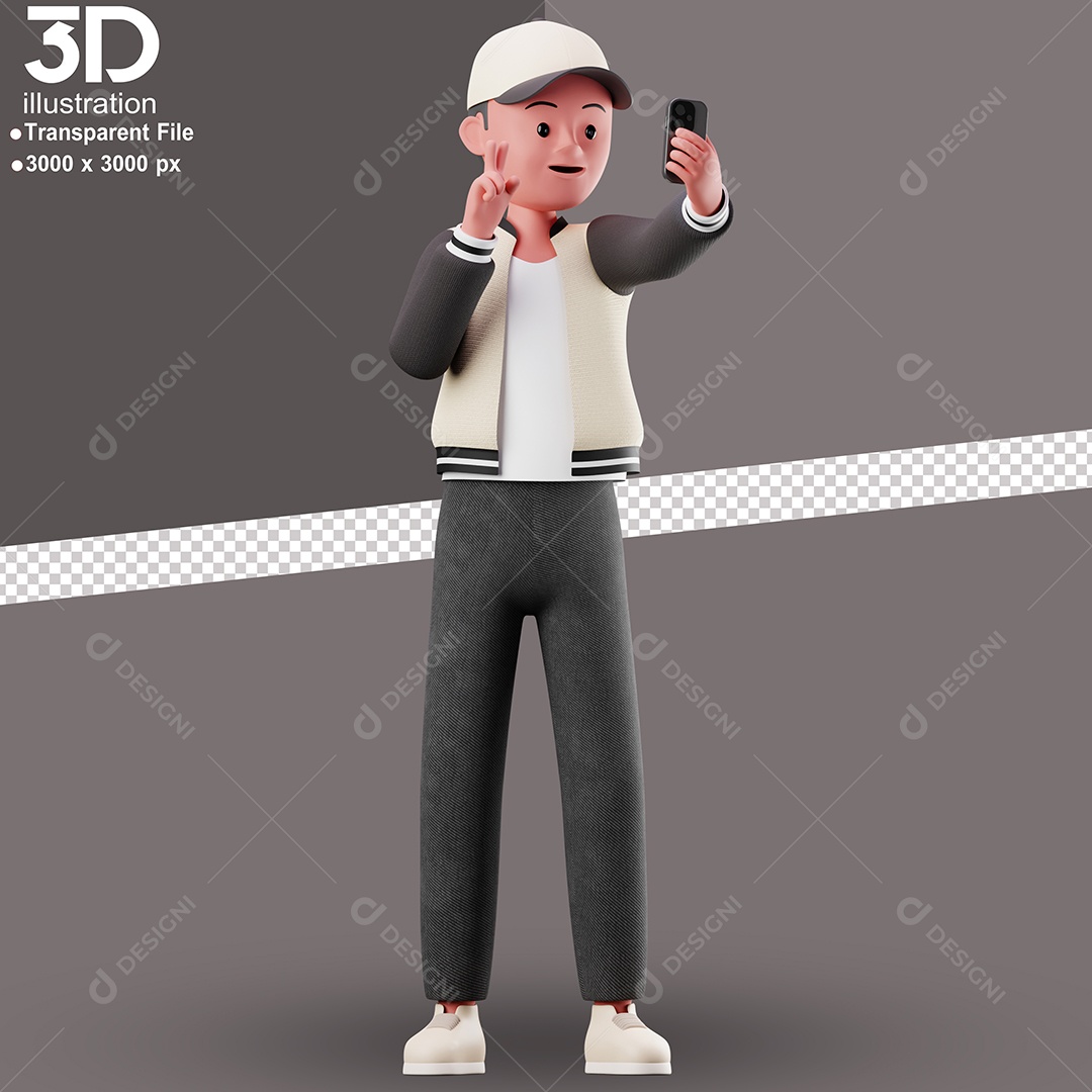 Personagem Tirando Selfie Elemento 3D para Composição PSD