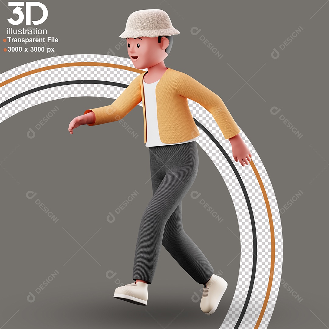 Personagem Correndo Feliz Elemento 3D para Composição PSD