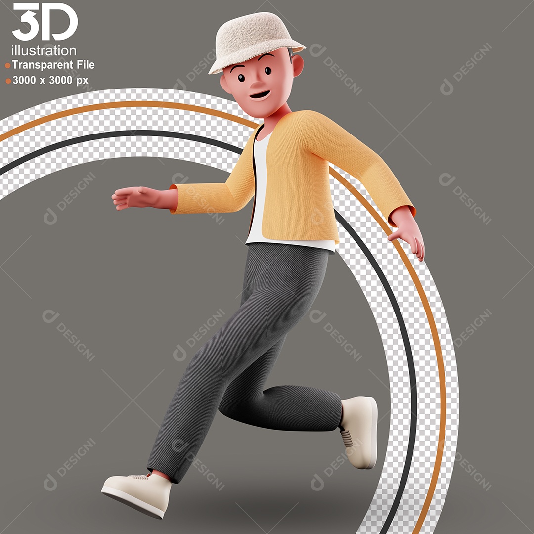 Personagem Dançando Feliz Elemento 3D para Composição PSD