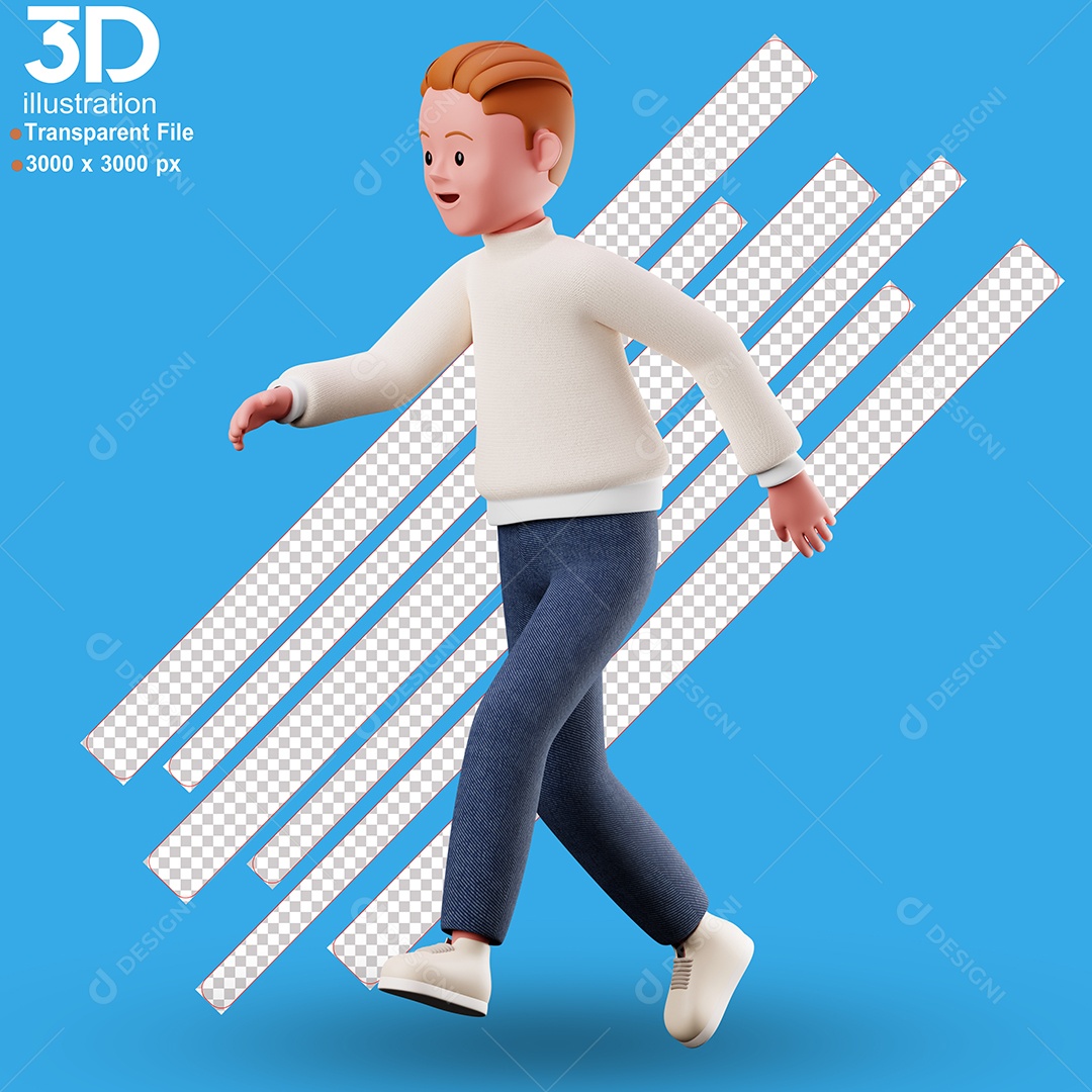 Personagem Correndo Feliz Elemento 3D para Composição PSD