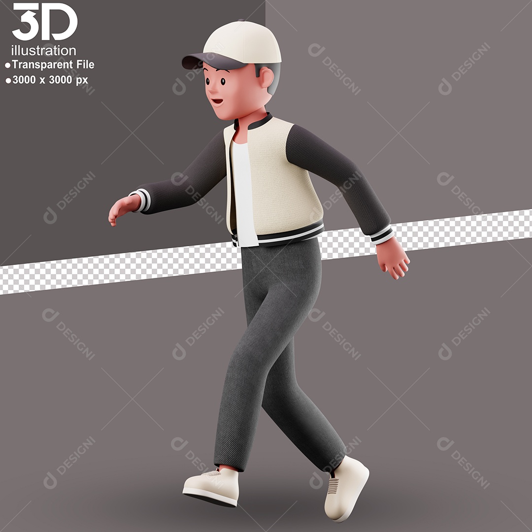 Personagem Correndo Feliz Elemento 3D para Composição PSD