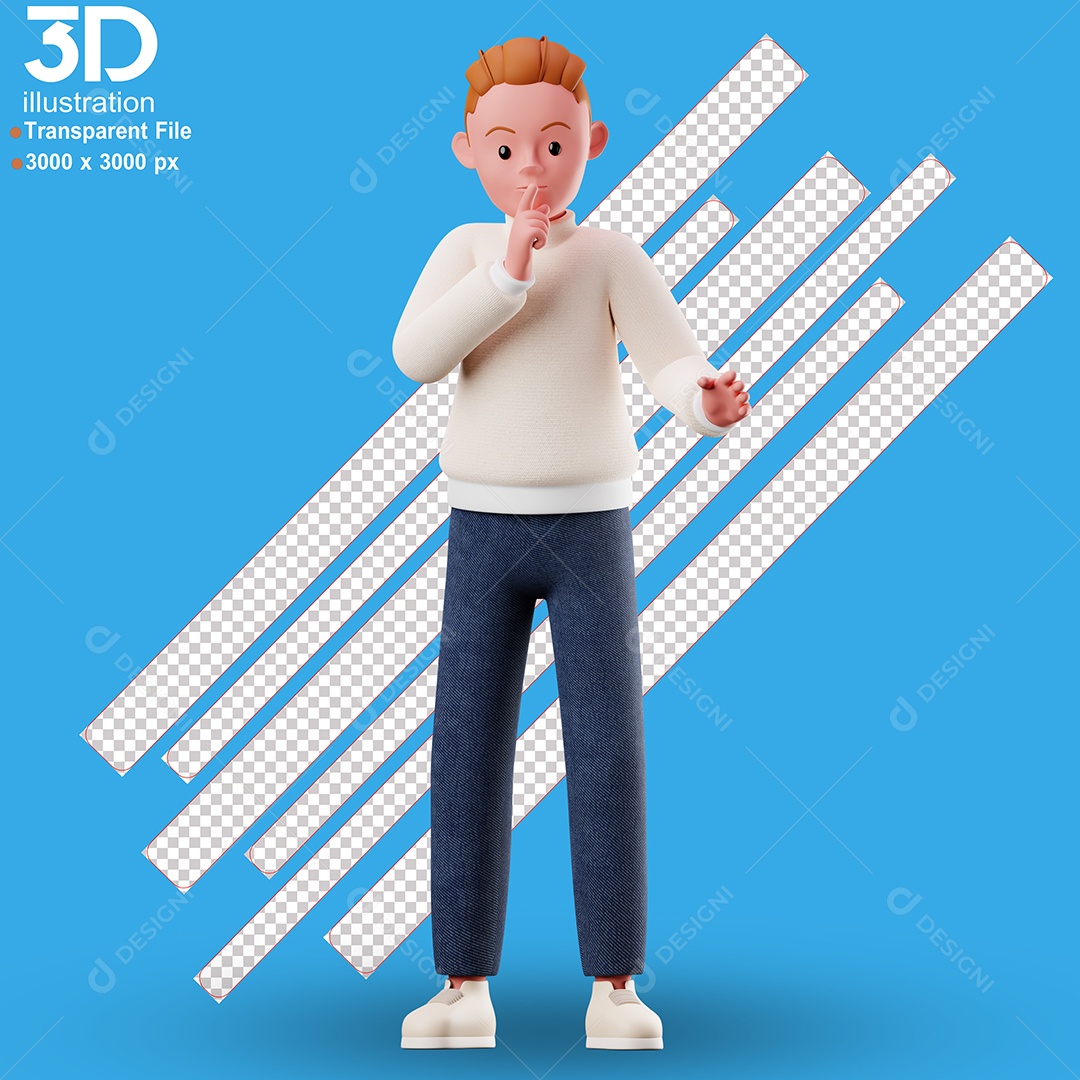 Personagem Fazendo Sinal de Silêncio Elemento 3D para Composição PSD