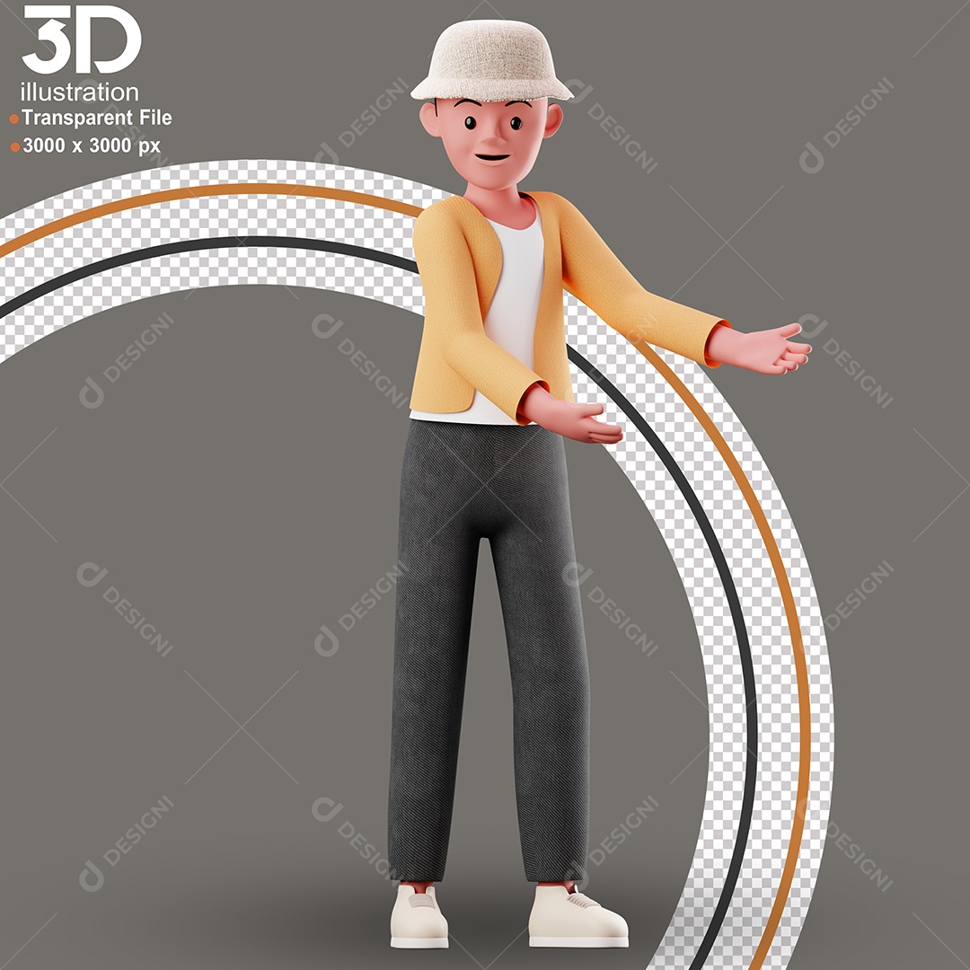 Personagem de Braços Abertos Feliz Elemento 3D para Composição PSD