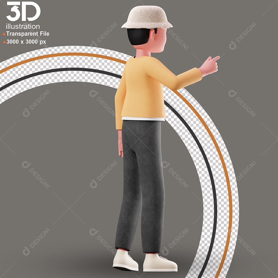 Personagem de Costas Apontando Para Algo Elemento 3D para Composição PSD