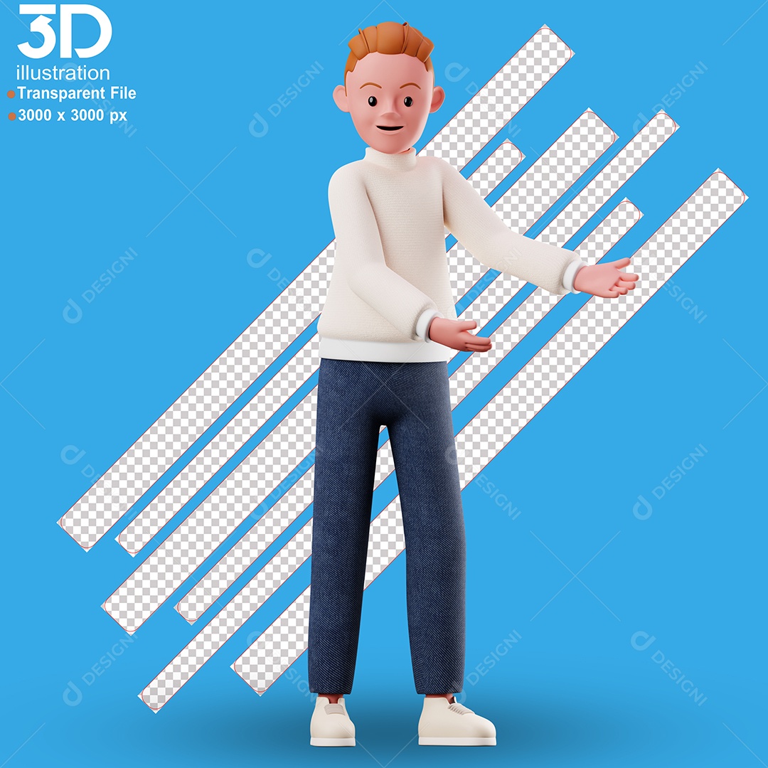 Personagem de Braços Abertos Feliz Elemento 3D para Composição PSD