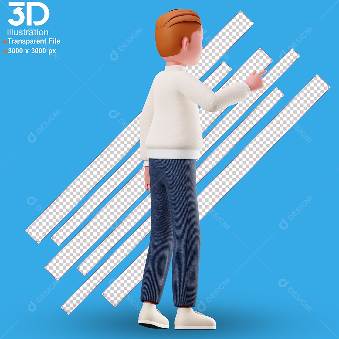 Personagem Apontando Para Algo Atrás Elemento 3D para Composição PSD
