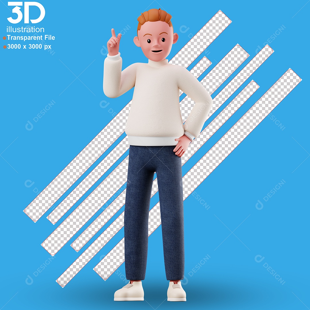 Personagem Apontando Para Cima Elemento 3D para Composição PSD