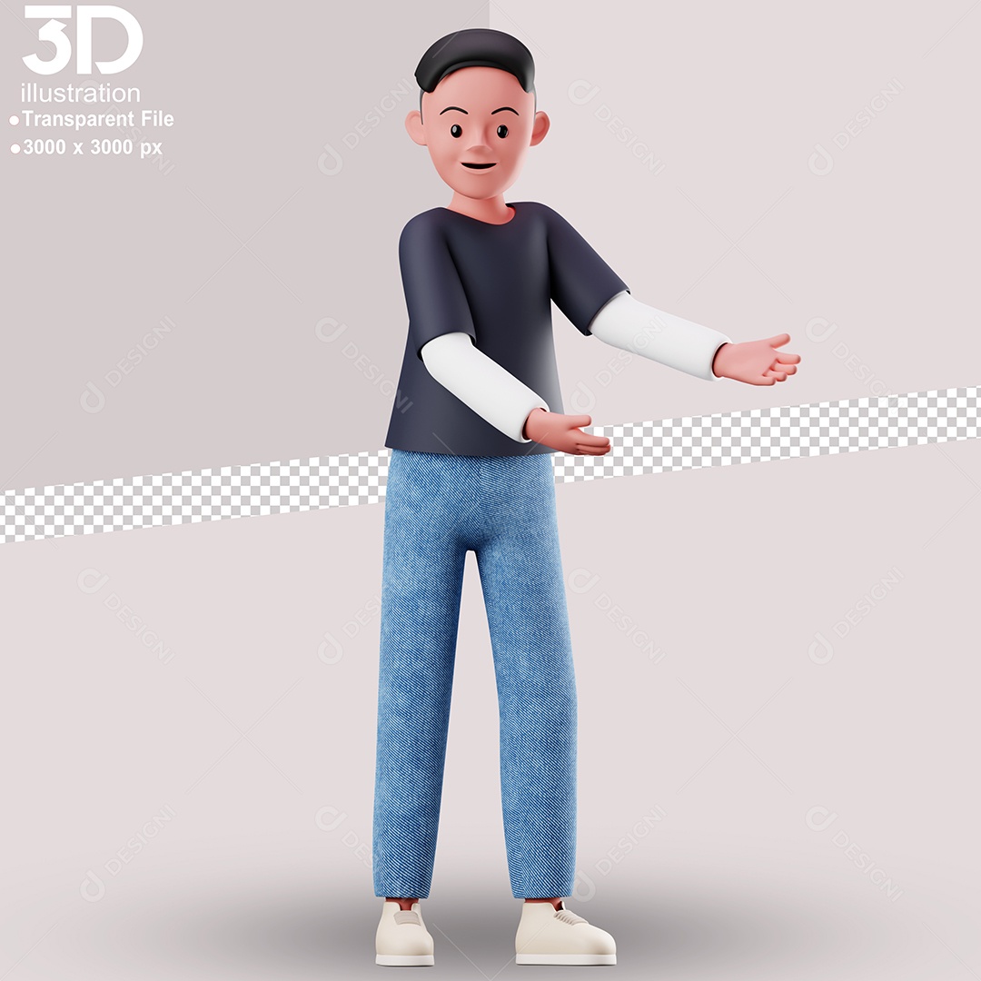 Personagem de Braços Abertos Feliz Elemento 3D para Composição PSD