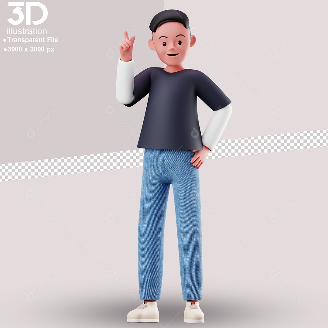 Personagem Feliz Apontando Para Cima Elemento 3D para Composição PSD