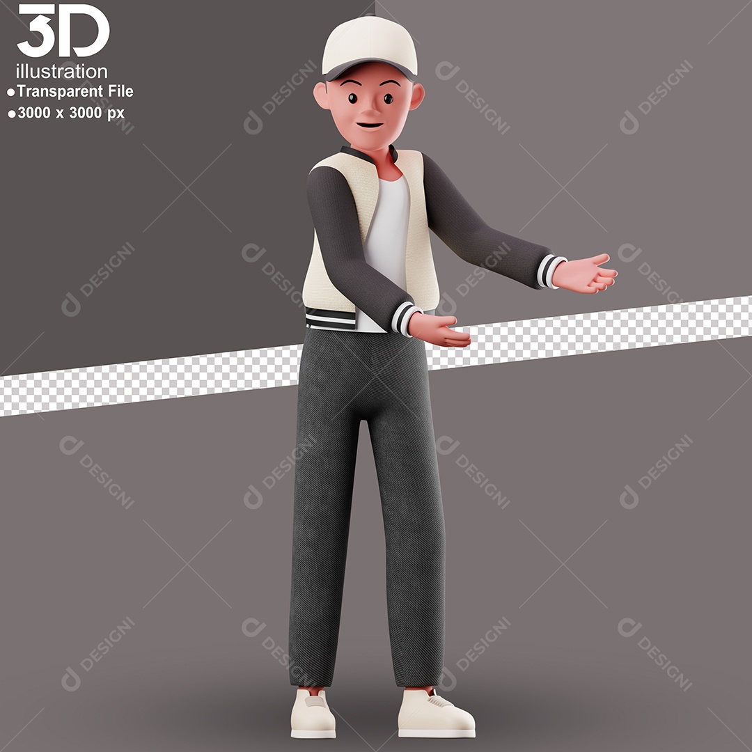 Personagem de Braços Abertos Feliz Elemento 3D para Composição PSD