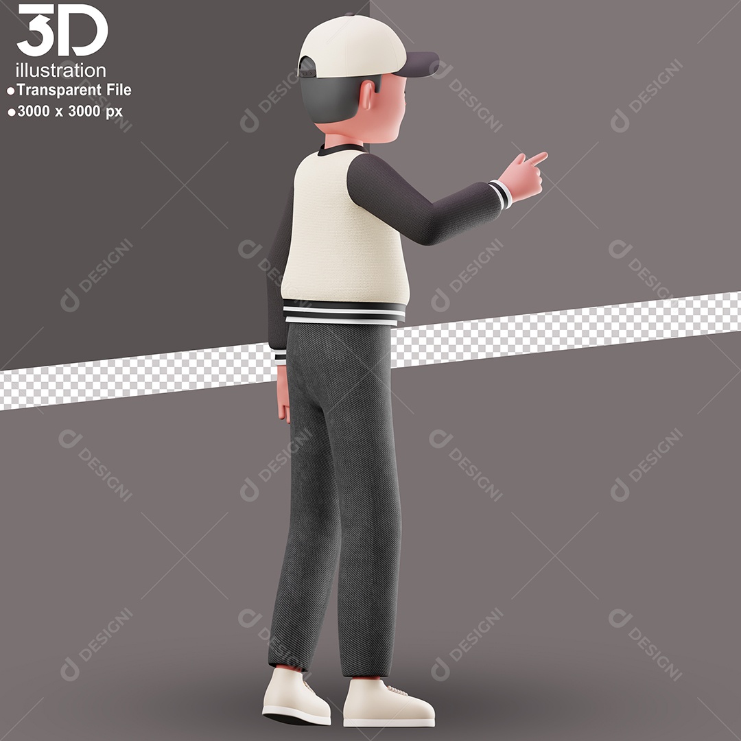 Personagem de Costas Apontando Para Algo Elemento 3D para Composição PSD