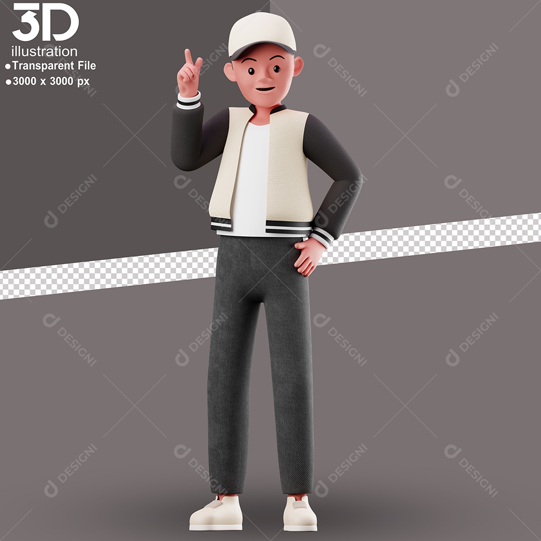 Personagem Apontando Para Cima Elemento 3D para Composição PSD
