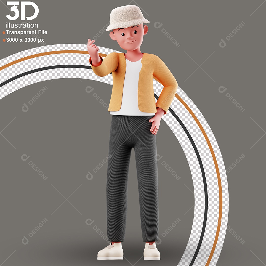 Personagem de Chapéu Fazendo Sinal de Dinheiro Elemento 3D para Composição PSD