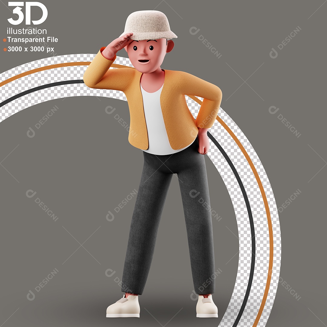 Personagem Avistando Algo Elemento 3D para Composição PSD