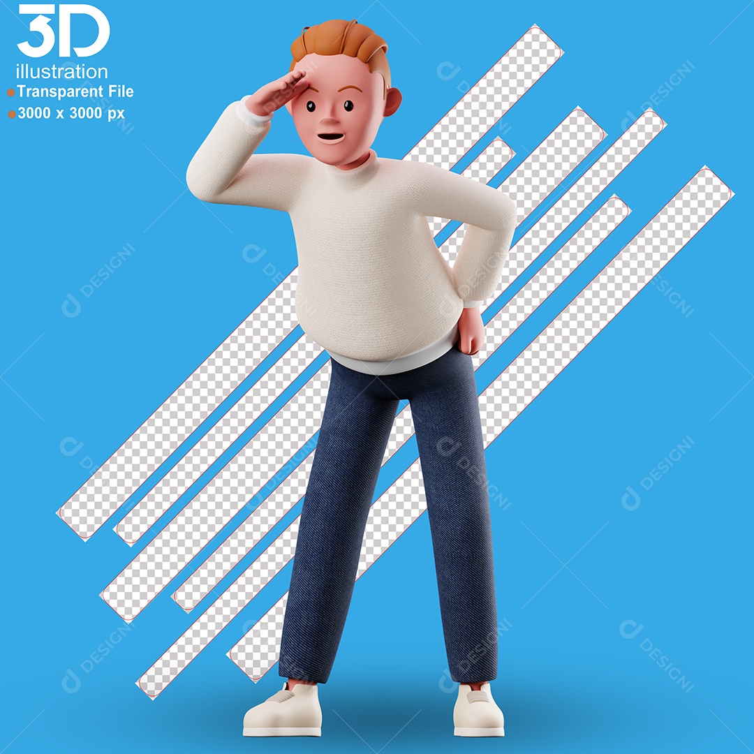 Personagem Avistando Algo Elemento 3D para Composição PSD