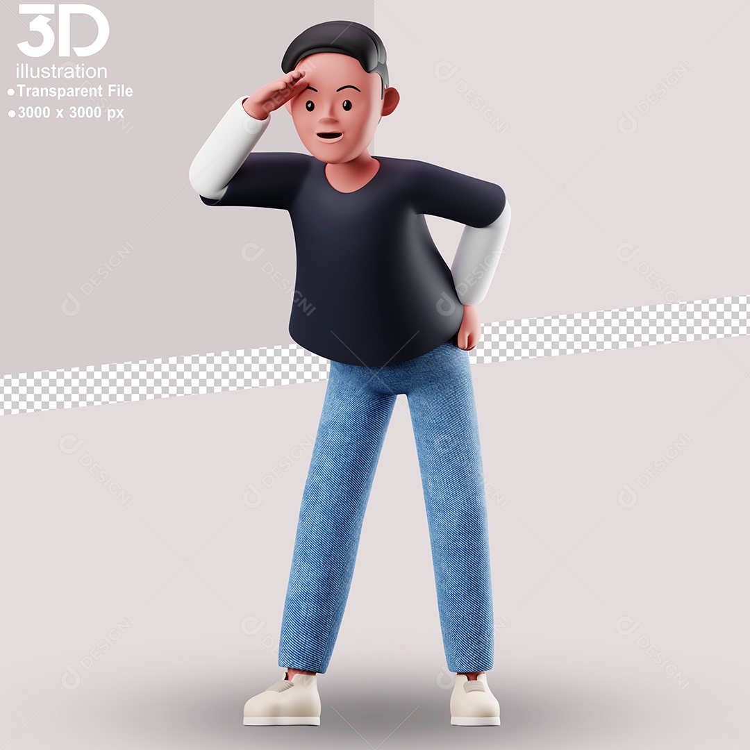 Personagem Avistando Algo Longe Elemento 3D para Composição PSD