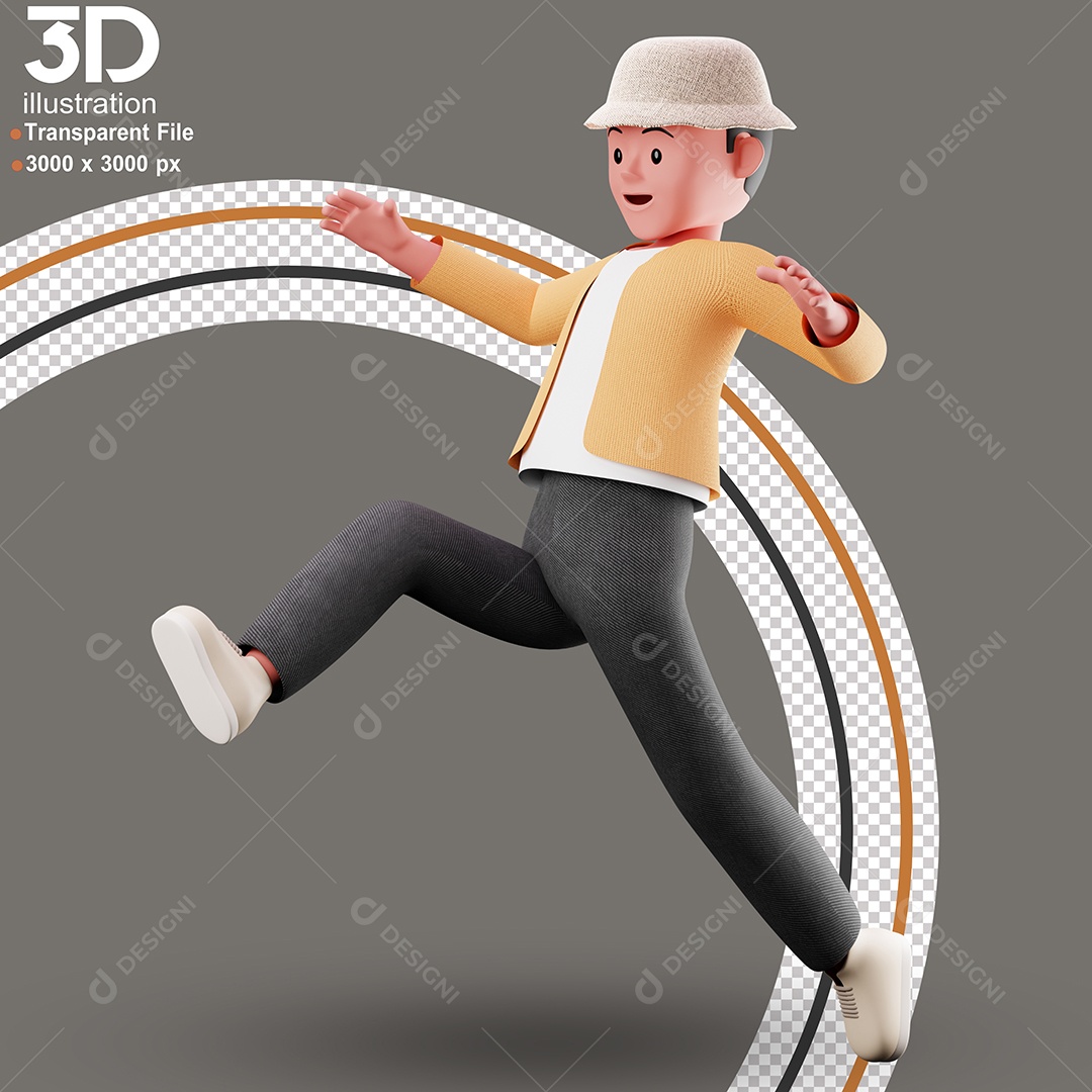 Personagem Pulando Algo Elemento 3D para Composição PSD