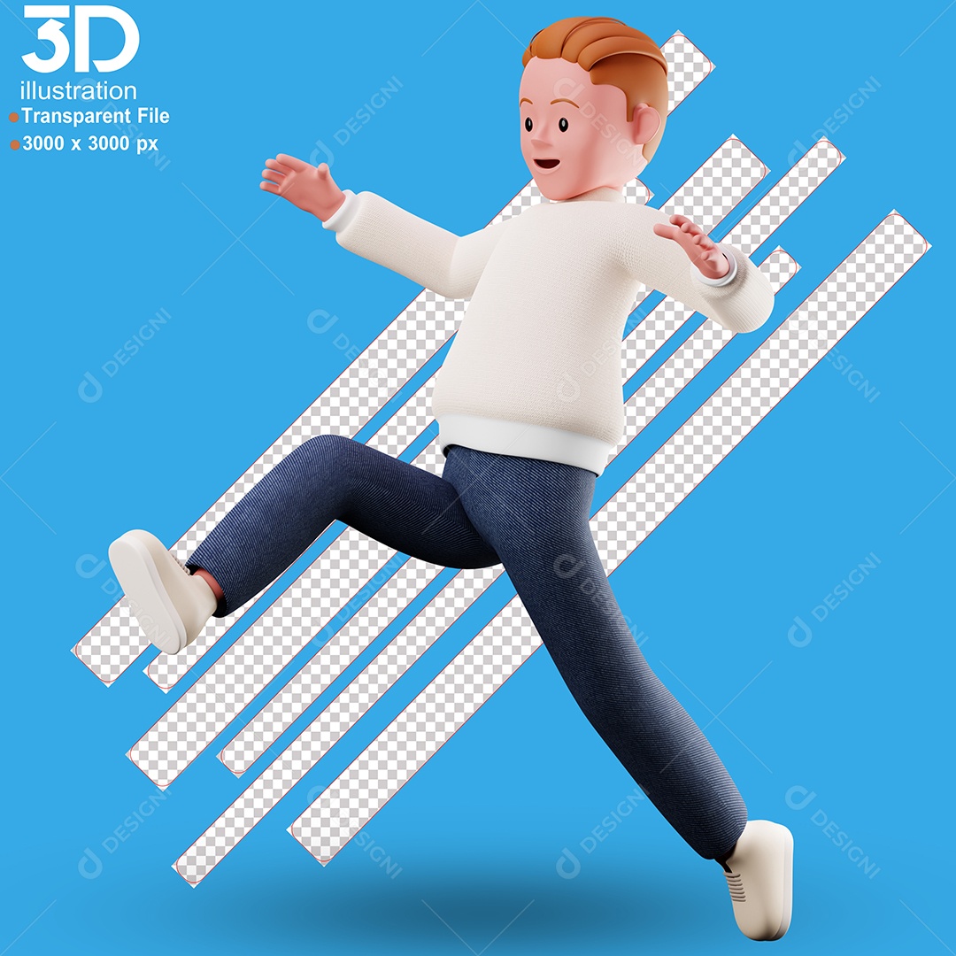 Personagem Pulando Algo Elemento 3D para Composição PSD