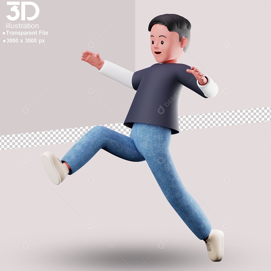 Personagem Pulando Algo Elemento 3D para Composição PSD