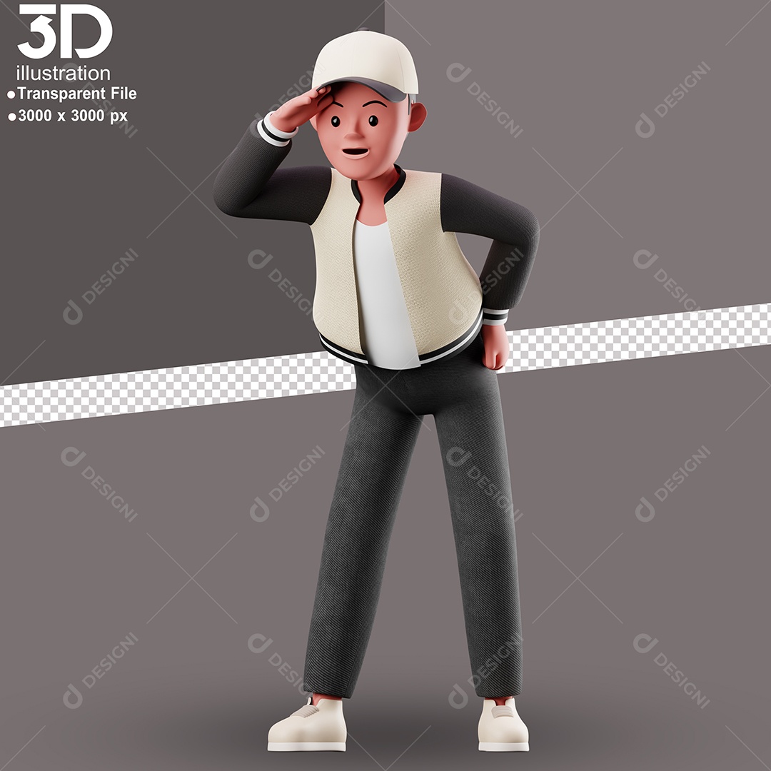 Personagem Avistando Algo Elemento 3D para Composição PSD