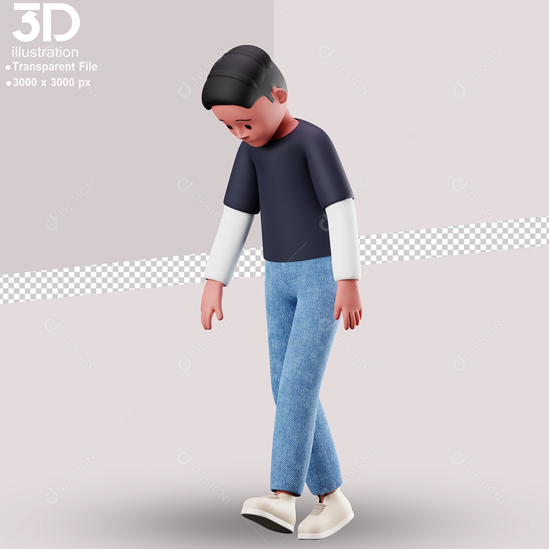 Personagem Caminhando Triste Elemento 3D para Composição PSD