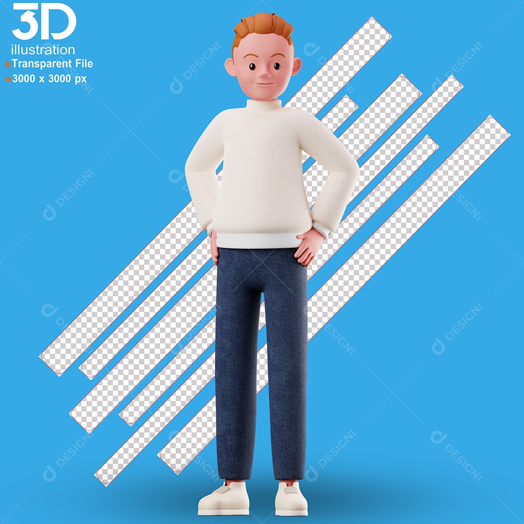 Personagem Em Pé Com Ás Mãos Na Cintura Elemento 3D para Composição PSD