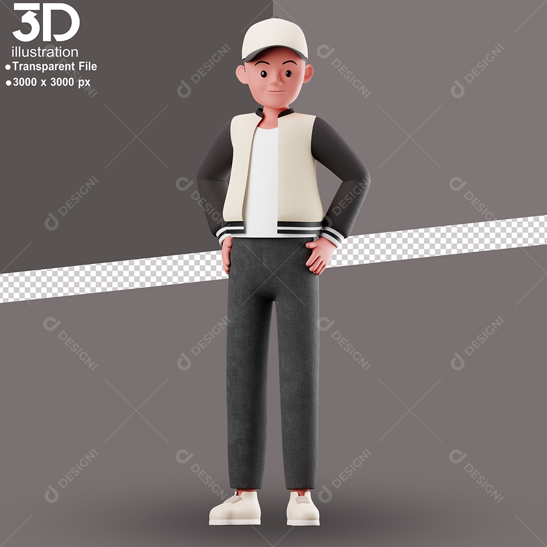 Personagem Em Pé Com Ás Mãos na Cintura Elemento 3D para Composição PSD
